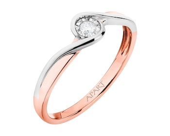 Prsten z růžového a bílého zlata s briliantem 0,04 ct - ryzost 585