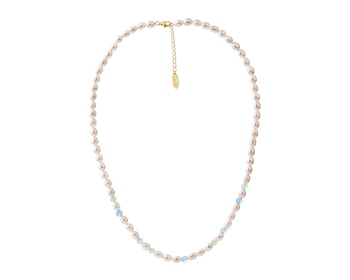 Pozlacený stříbrný náhrdelník s perlami a křemeny