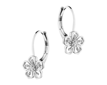 Náušnice z bílého zlata s diamanty - Květy - 0,01 ct - ryzost 585