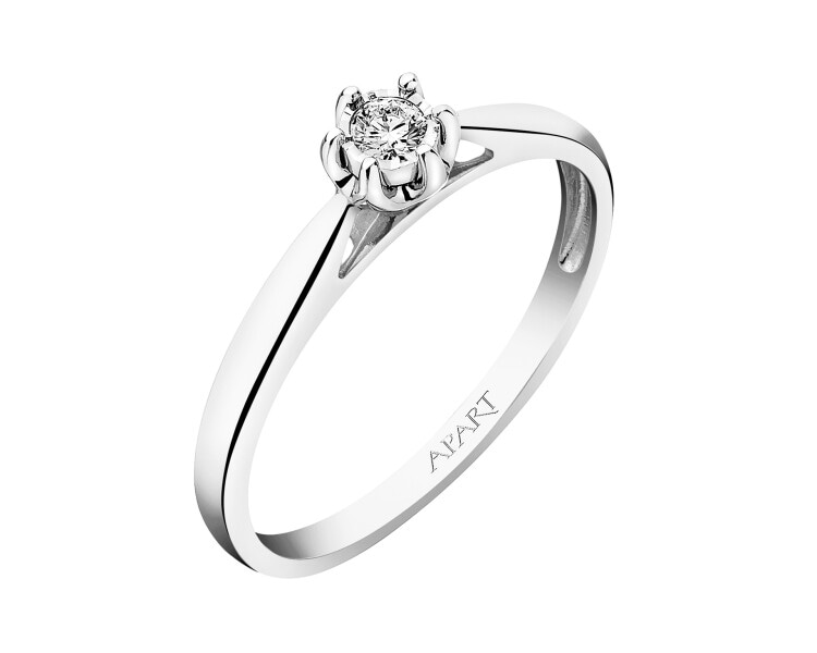 9 K Rhodium-Plated White Gold Ring with Diamond - 0,05 ct - fineness 9 K