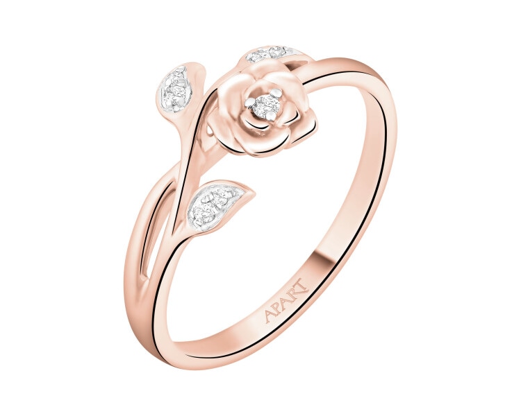 9 K Rhodium Plated Rose Gold Ring with Diamonds - 0,04 ct - fineness 9 K