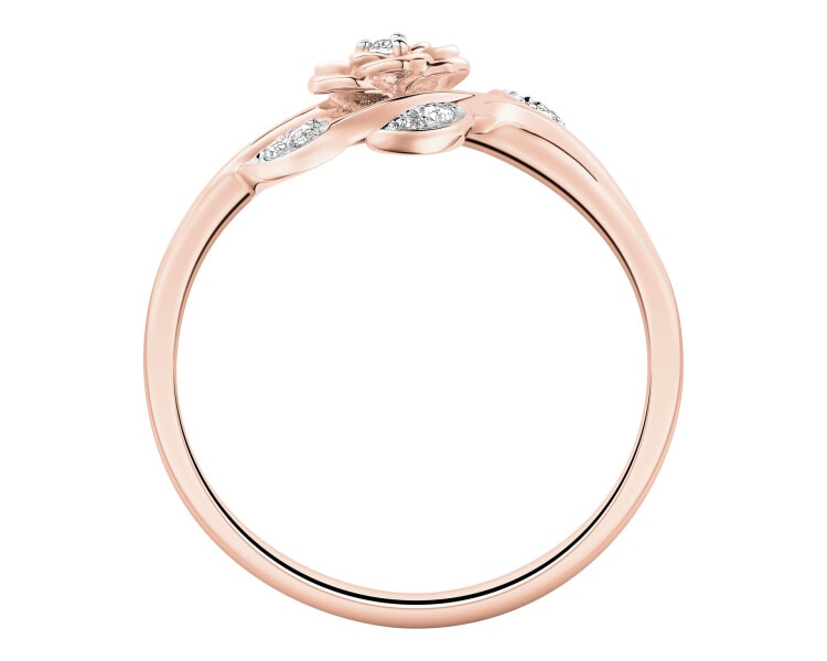 9 K Rhodium Plated Rose Gold Ring with Diamonds - 0,04 ct - fineness 9 K