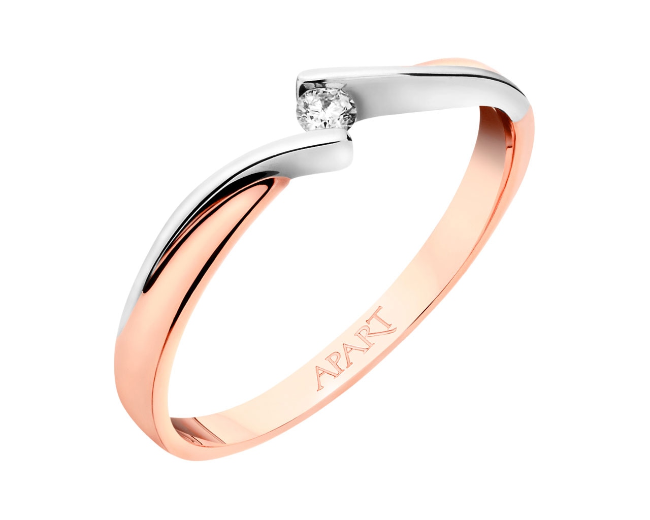 Prsten z růžového a bílého zlata s diamantem 0,04 ct - ryzost 585