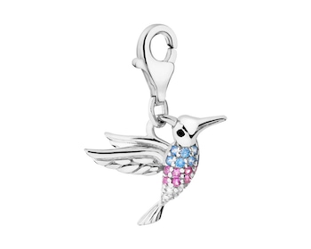 Stříbrný přívěsek charms se zirkony - kolibřík