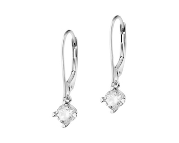 14 K Rhodium-Plated White Gold Earrings with Cubic Zirconia