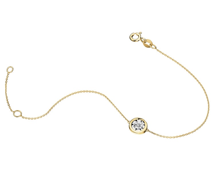 Bransoletka z żółtego i białego złota z brylantem - 0,02 ct - próba 375