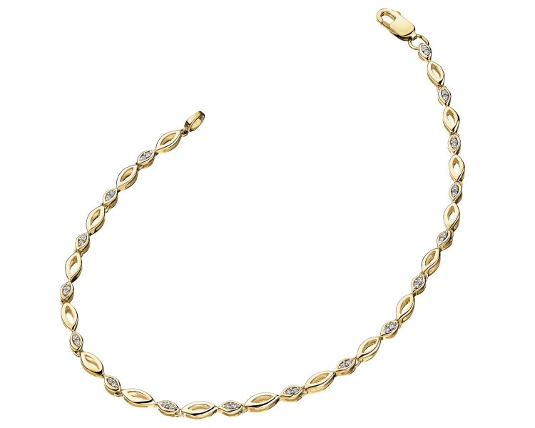 Bransoletka z żółtego złota z diamentami - 18 cm - 0,09 ct - próba 375