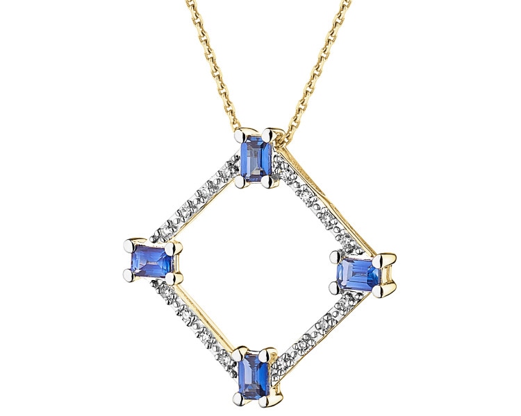 Zawieszka z żółtego złota z diamentami i szafirami - próba 585