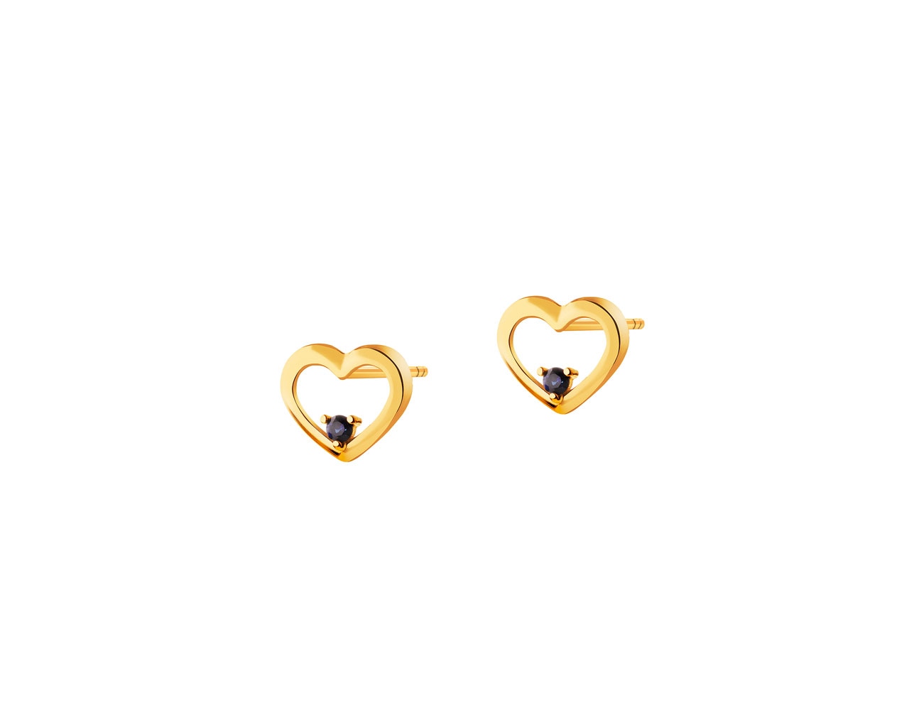 Złote kolczyki z szafirami syntetycznymi - serca
