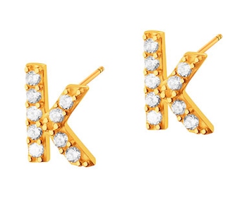 Złote kolczyki z cyrkoniami - litery K