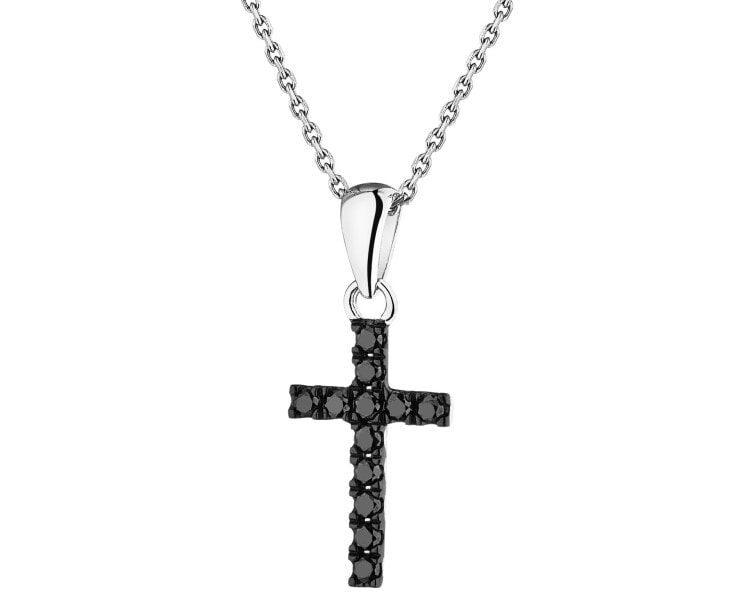585 White Gold Ruthenated Pendant with Black Diamond, Treateds - 0,10 ct - fineness 585