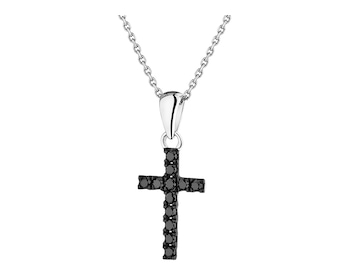 Zawieszka z białego złota z czarnymi brylantami - krzyż - 0,10 ct - próba 585