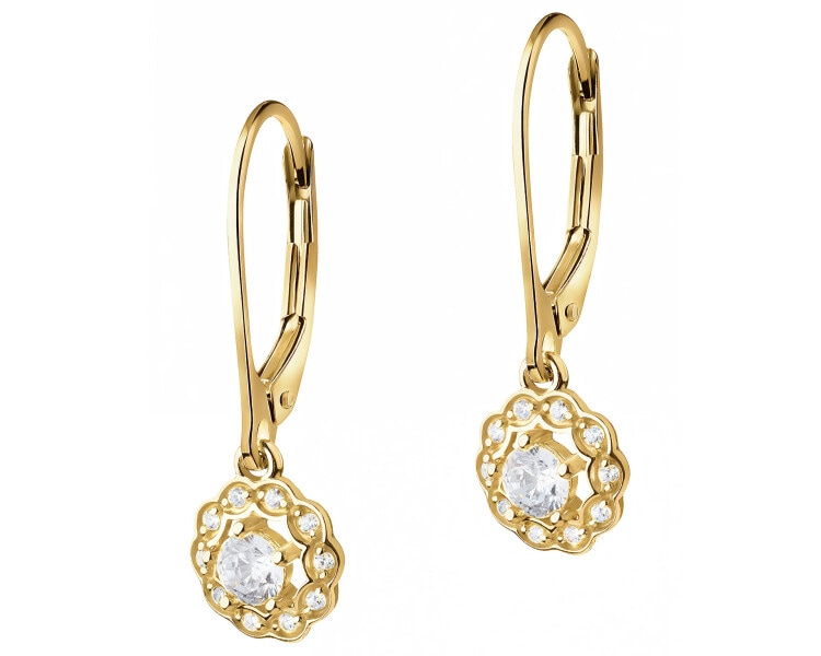 14 K Yellow Gold Earrings with Cubic Zirconia
