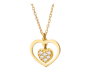 Pozlacený stříbrný náhrdelník se zirkony - srdce