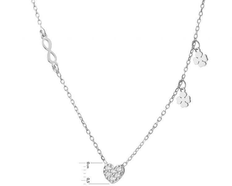 Naszyjnik srebrny z cyrkoniami - serce, koniczyny, nieskończoność