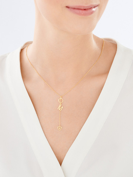 Pozlacený stříbrný náhrdelník - písmeno M, srdce, kroužek