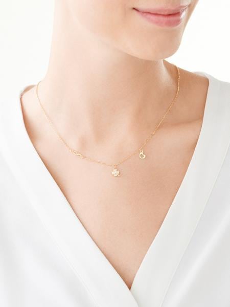 Pozlacený stříbrný náhrdelník se zirkony - čtyřlístek, srdce, nekonečno