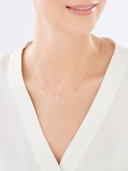 Pozlacený stříbrný náhrdelník - písmeno M, nekonečno, srdce