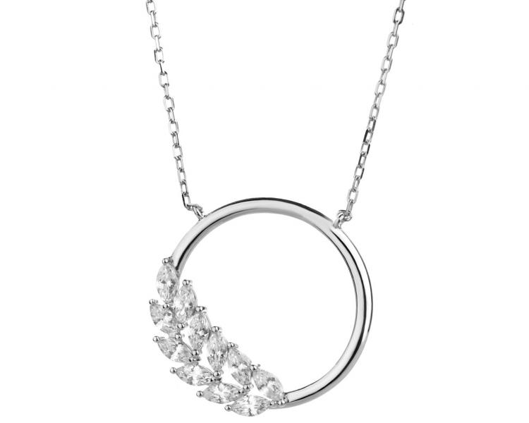 Stříbrný náhrdelník se zirkony - kroužek, listy