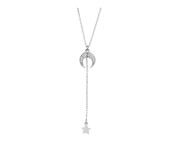 Naszyjnik srebrny z cyrkoniami - Księżyc, gwiazda