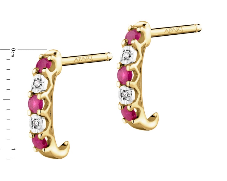 Kolczyki z żółtego złota z diamentami i rubinami - próba 585