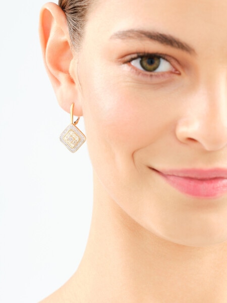 Yellow gold earrings with diamonds - 0,24 ct - fineness 14 K