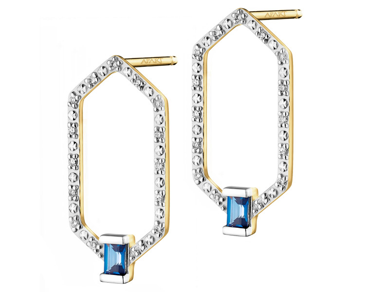9 K Rhodium-Plated Yellow Gold Earrings - fineness 9 K