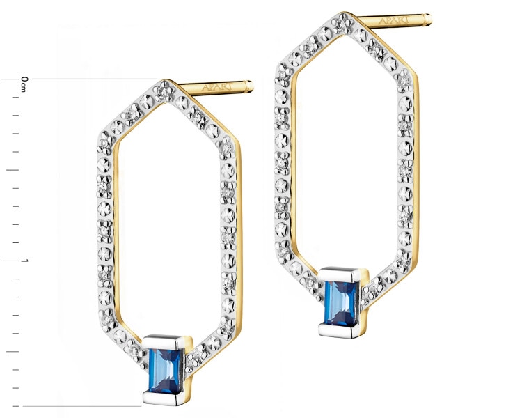 9 K Rhodium-Plated Yellow Gold Earrings - fineness 9 K