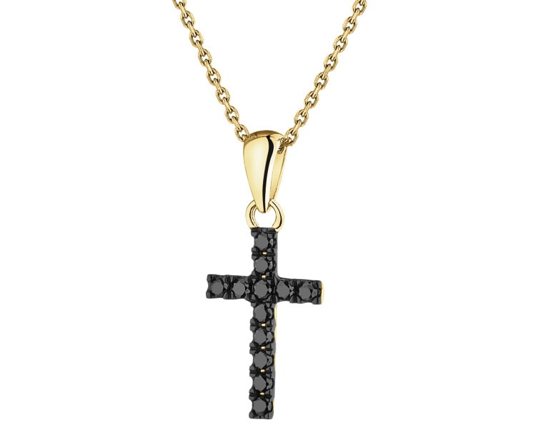 375 Yellow Gold Ruthenium-Plated Pendant with Black Diamond, Treateds - 0,10 ct - fineness 375
