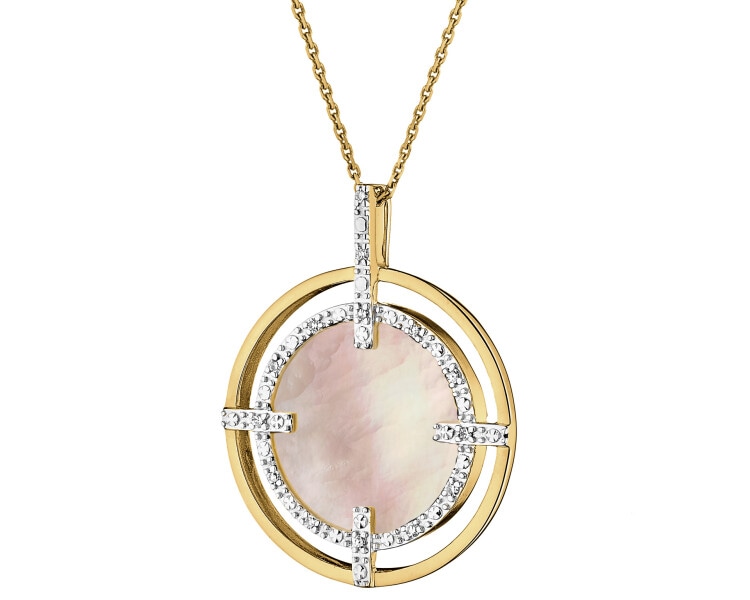 Zlatý přívěsek s diamanty a perletí - ryzost 585