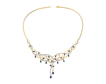 Yellow gold necklace with diamonds and sapphires 1,04 ct - fineness 14 K