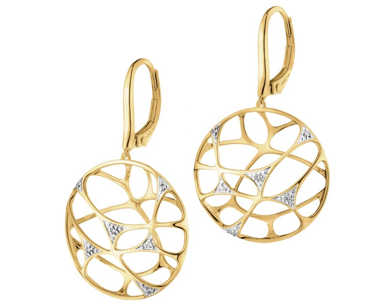 14 K Rhodium-Plated Yellow Gold Earrings with Diamonds - 0,03 ct - fineness 14 K