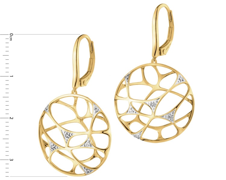 14 K Rhodium-Plated Yellow Gold Earrings with Diamonds - 0,03 ct - fineness 14 K