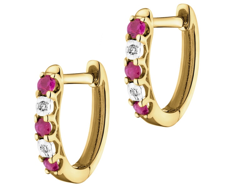 Kolczyki z żółtego złota z diamentami i rubinami - próba 585