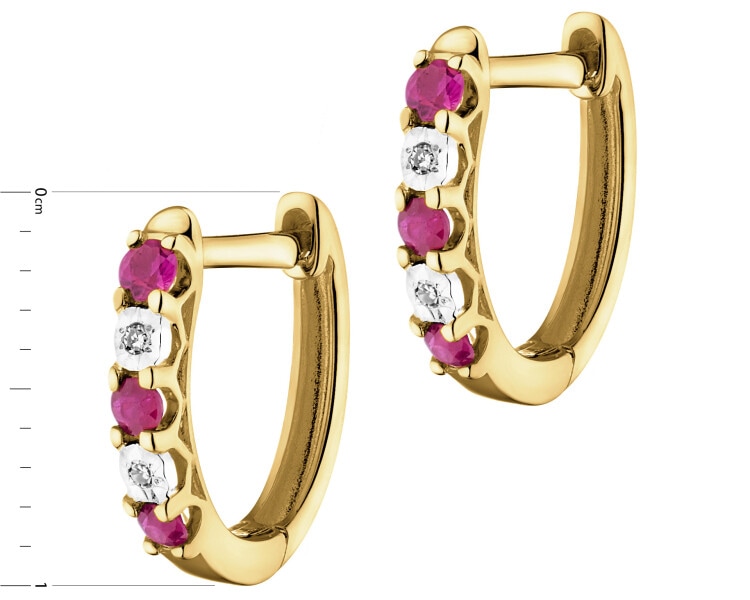 Kolczyki z żółtego złota z diamentami i rubinami - próba 585