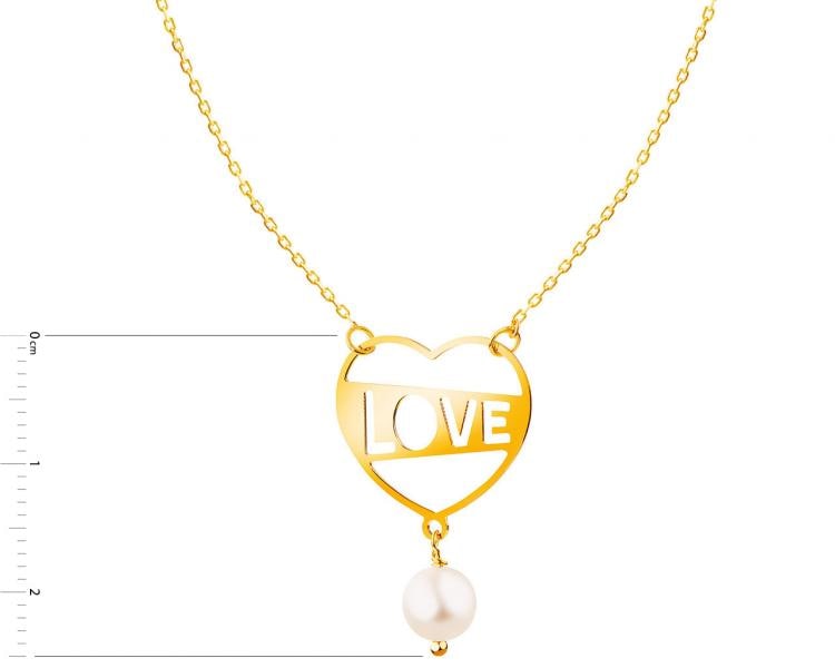 Złoty naszyjnik z perłą, ankier - serce, love