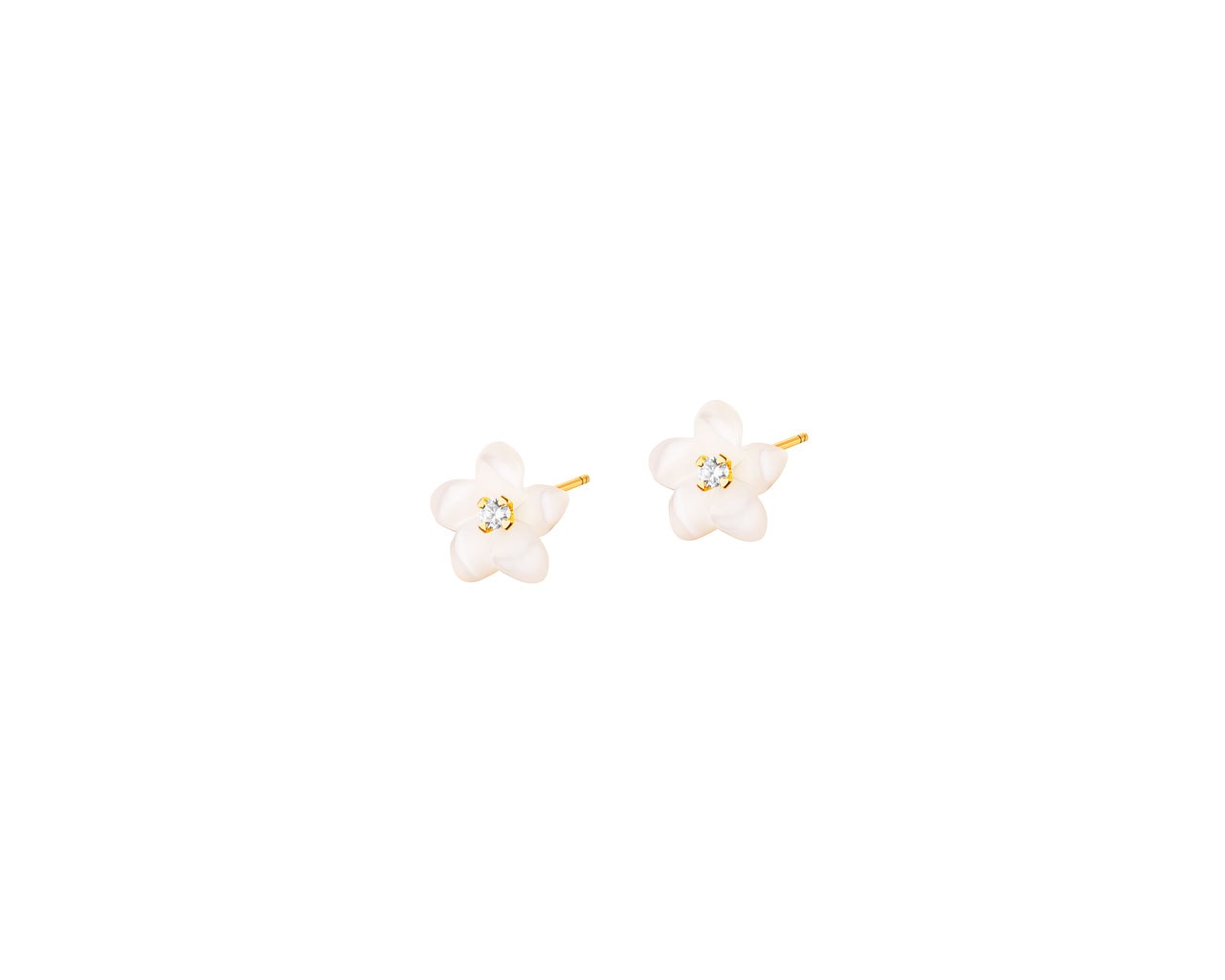 Złote kolczyki z masą perłową  - kwiaty