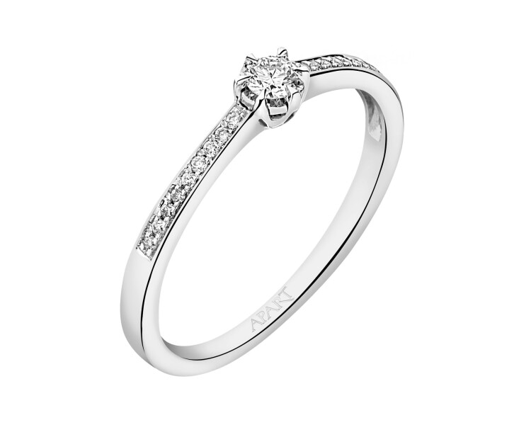 14 K Rhodium-Plated White Gold Ring with Diamonds - 0,12 ct - fineness 14 K