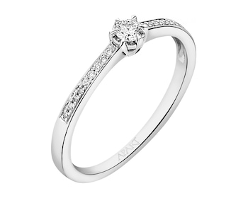 14 K Rhodium-Plated White Gold Ring with Diamonds - 0,12 ct - fineness 14 K