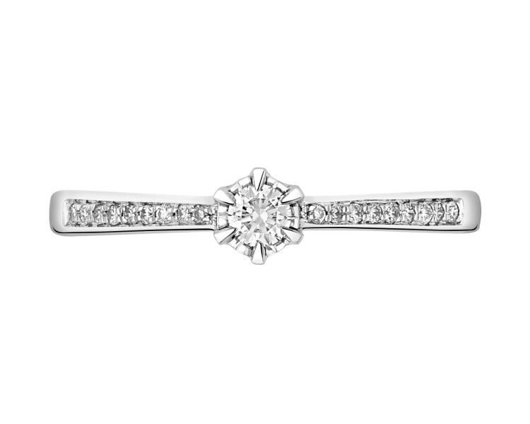 14 K Rhodium-Plated White Gold Ring with Diamonds - 0,12 ct - fineness 14 K