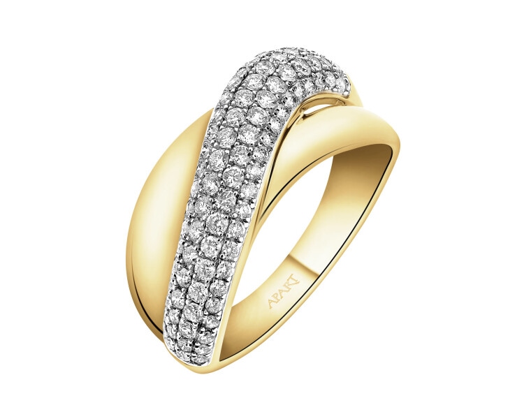 14 K Rhodium-Plated Yellow Gold Ring with Diamonds - 0,63 ct - fineness 14 K