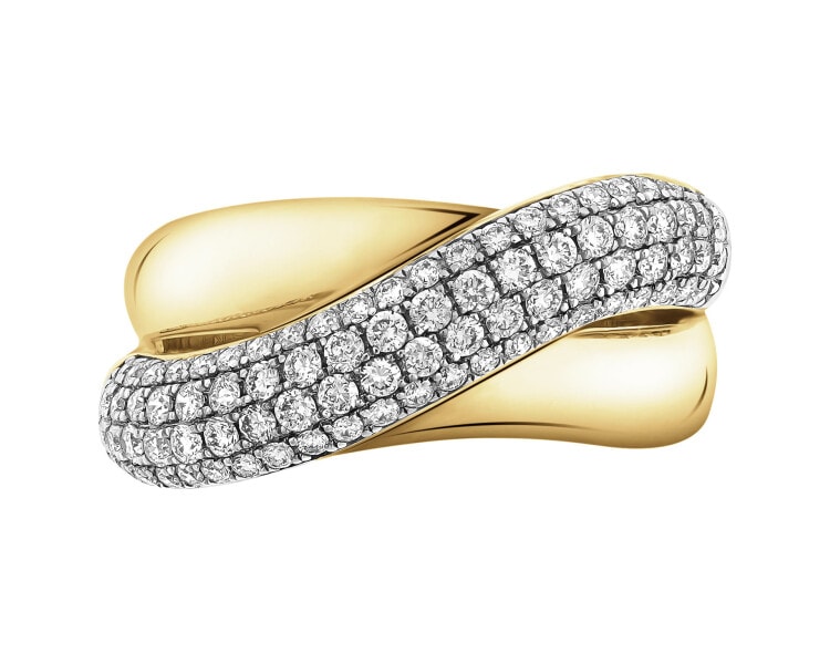 14 K Rhodium-Plated Yellow Gold Ring with Diamonds - 0,63 ct - fineness 14 K
