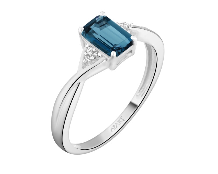 9 K Rhodium-Plated White Gold Ring - fineness 9 K