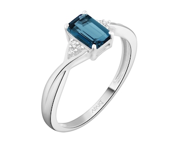 Pierścionek z białego złota z diamentami i topazem London Blue - próba 375
