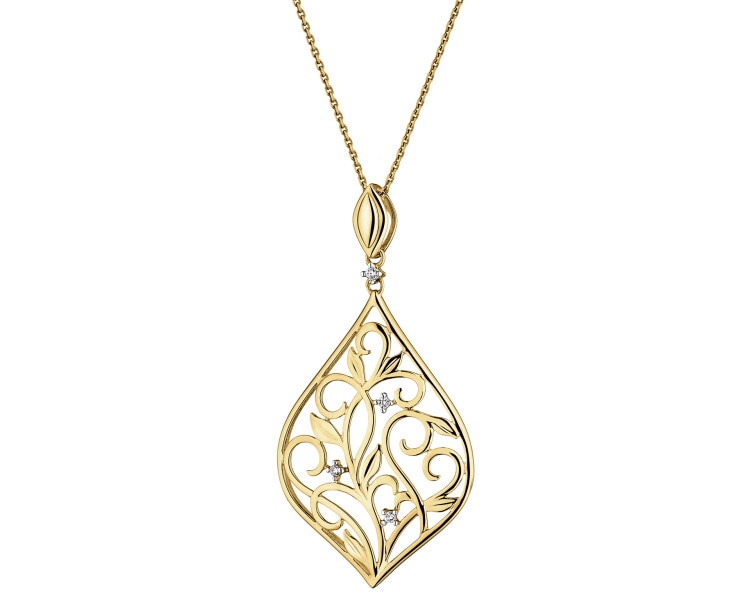 9 K Rhodium-Plated Yellow Gold Pendant with Diamonds - 0,02 ct - fineness 9 K