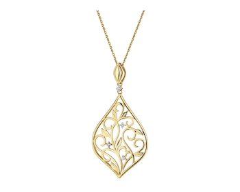 9 K Rhodium-Plated Yellow Gold Pendant with Diamonds - 0,02 ct - fineness 9 K