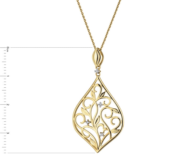 9 K Rhodium-Plated Yellow Gold Pendant with Diamonds - 0,02 ct - fineness 9 K