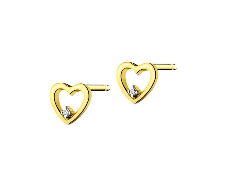 Náušnice ze žlutého zlata s diamanty - srdce 0,008 ct - ryzost 585
