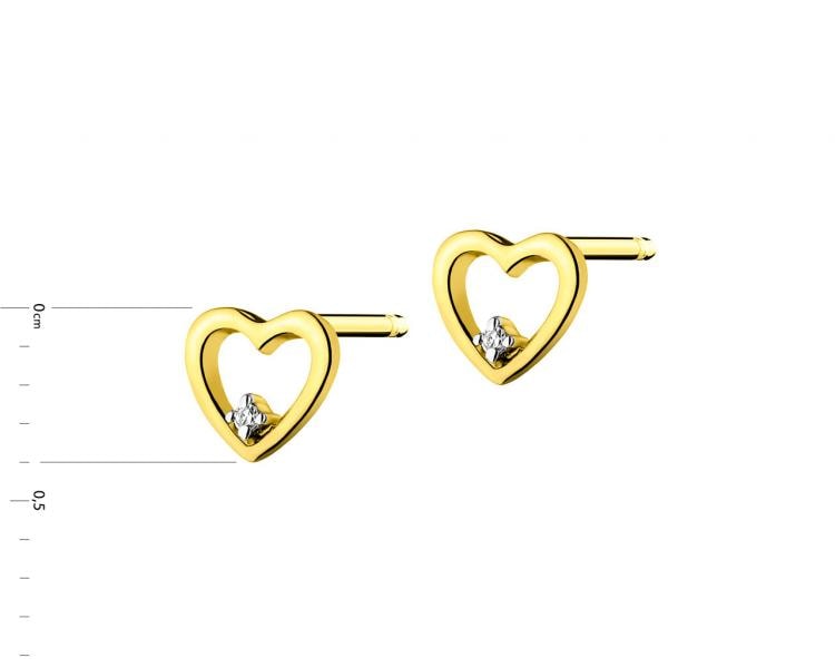 Náušnice ze žlutého zlata s diamanty - srdce 0,008 ct - ryzost 585