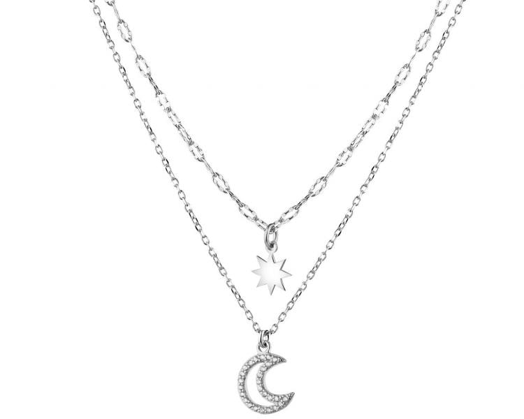 Stříbrný náhrdelník se zirkony - měsíc, hvězda